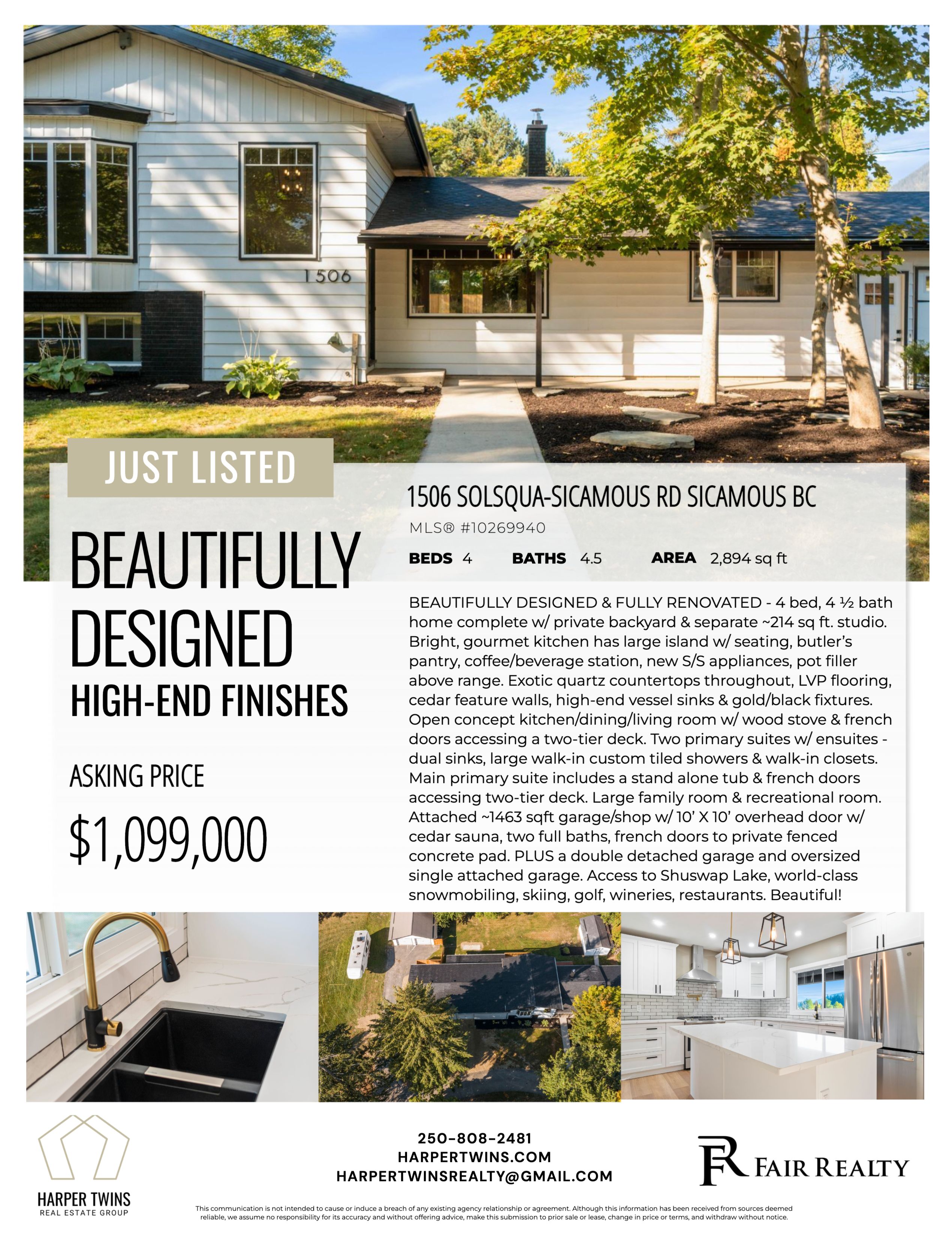 4 Bedroom 4.5 Bathroom Home with 2500+ sqft of garage/shop space on 0.59 acres for sale in Sicamous